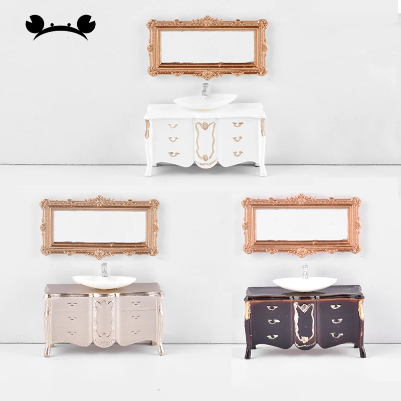 1:25 Scale Model Cabinet With Sink Miniature Washbasin Dollhouse Bathroom Furniture Doll House Interior Decoration Accessories