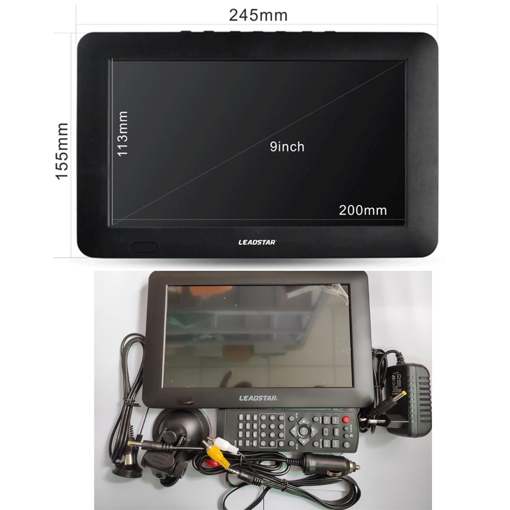 Leadstar 9インチポータブルテレビatsc tdtデジタルテレビアナログミニテレビ用屋外サポートusb tf pvr MP4 H.265 AC3