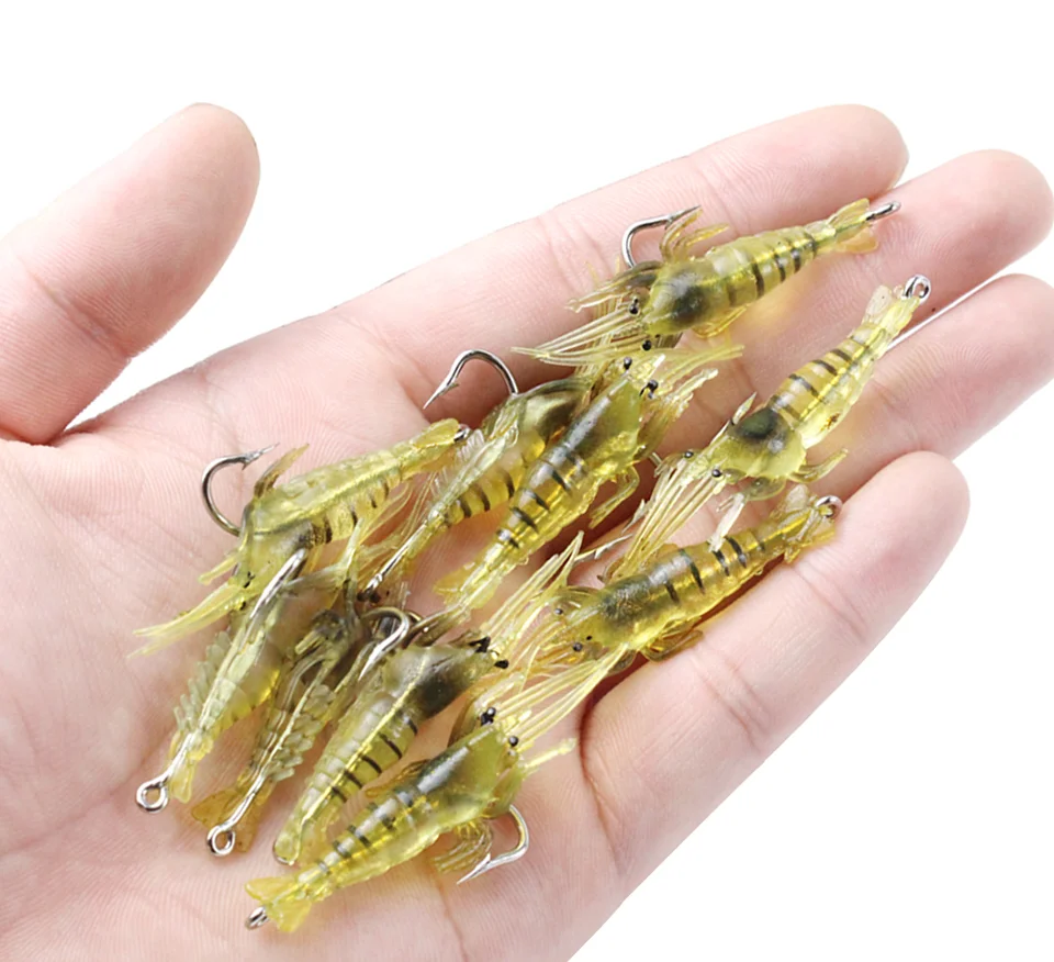 10 PCS Luminous Shrimp Silicone Artificial Bait Simulation Soft Prawn With Hooks Carp Wobbler For Fishing Tackle Lure Carp