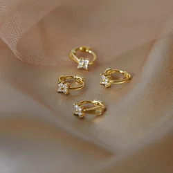 ANENJERY Small Shiny Zircon Geometric Flower Hoop Earrings for Women Girls Party Jewelry