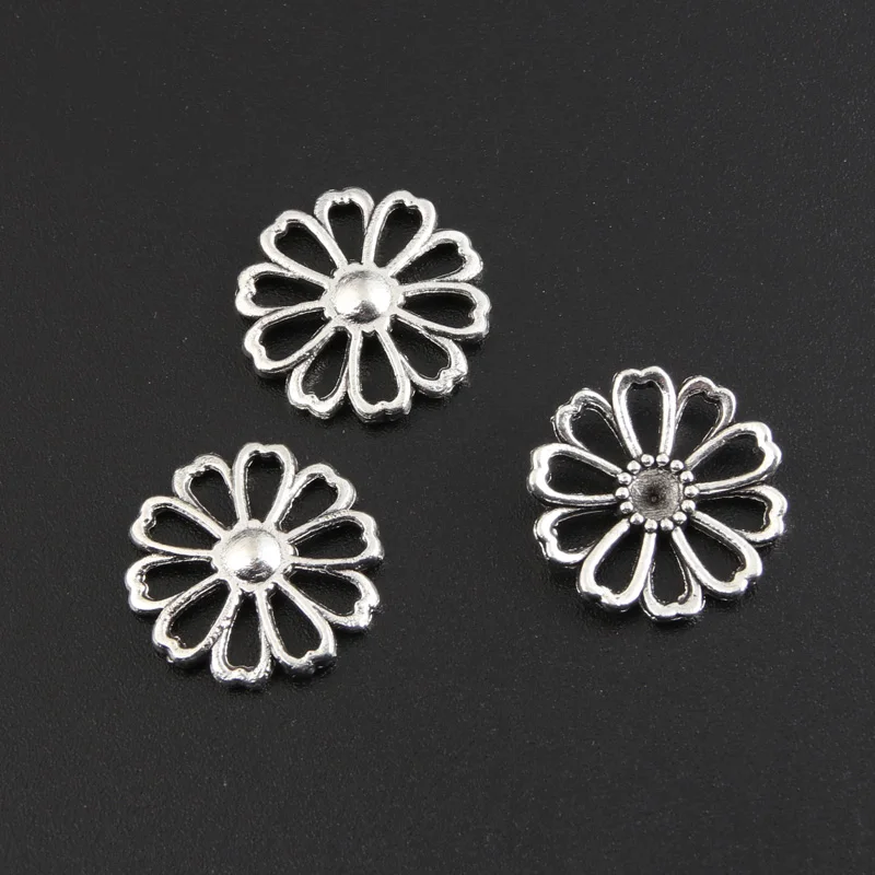 50pcs Silver Color 17x17mm Lovely Hollow Flower Charms Connector Pendant Fit DIY Handmade Jewelry Making Finding Supplies