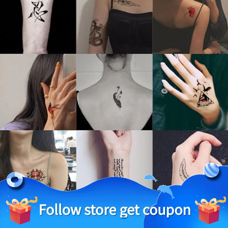 Temporary Tattoo Stickers Set for women Waterproof Fake nails Transfer Shadows Tattoo Inscription Body Art Glow Paste ins style