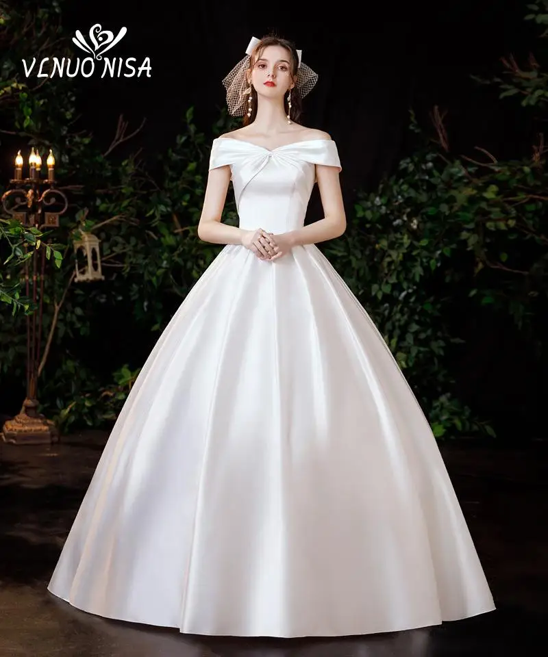 Vestido De novia De satén con hombros descubiertos, prenda clásica hasta el suelo, a la moda, novedad De 2023