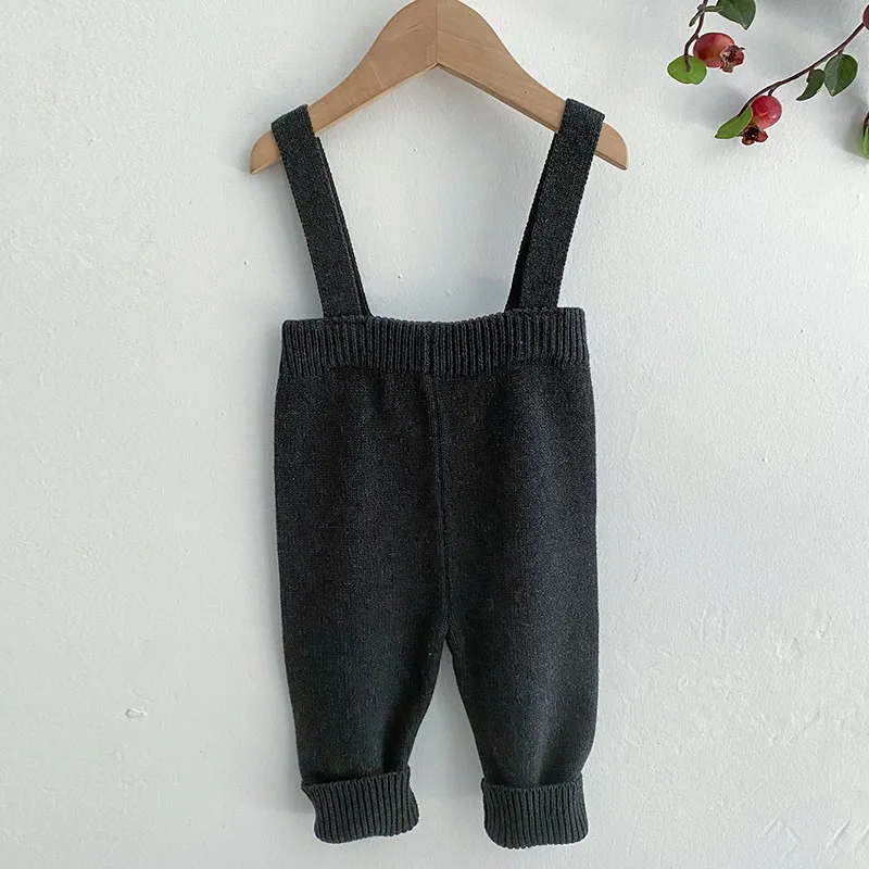 New 2021 Baby Boys Girls Overalls Pants Spring Children Kids Casual Pants Baby Boys Girls Clothing Pure Color Knit Braces Pants