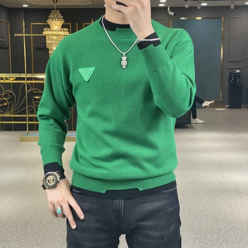 Autumn Winter Casual Men\'s Sweater Long Sleeve Slim Knitted Pullovers Fashion Contrast Crew Neck Knitted Pullover Men Clothing