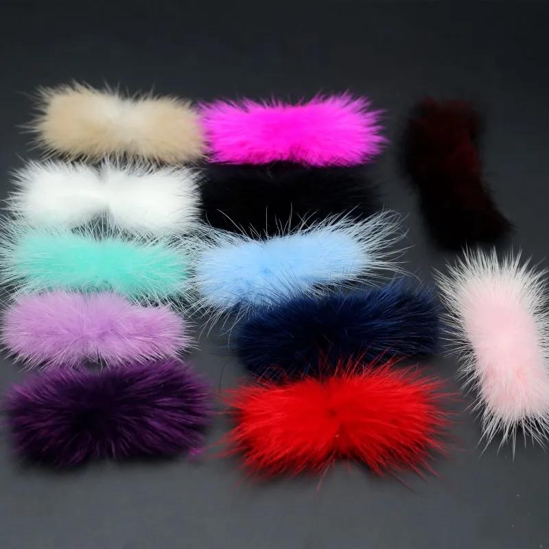 5pcs Colorful Bowknot Mink Hair Fur Soft Pompom 30mm*70mm Wedding Party Decor DIY Handmade Headdress Clothing Hats Supplies