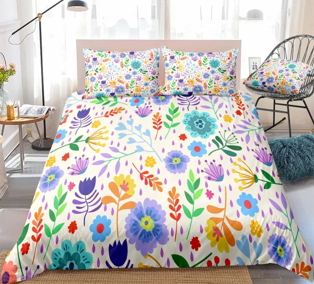 

Floral Duvet Cover Set Flower Bedding Set Retro Floral Bed Linen Colorful Beds Set Boys Girls Home Textile Microfiber Bedclothes