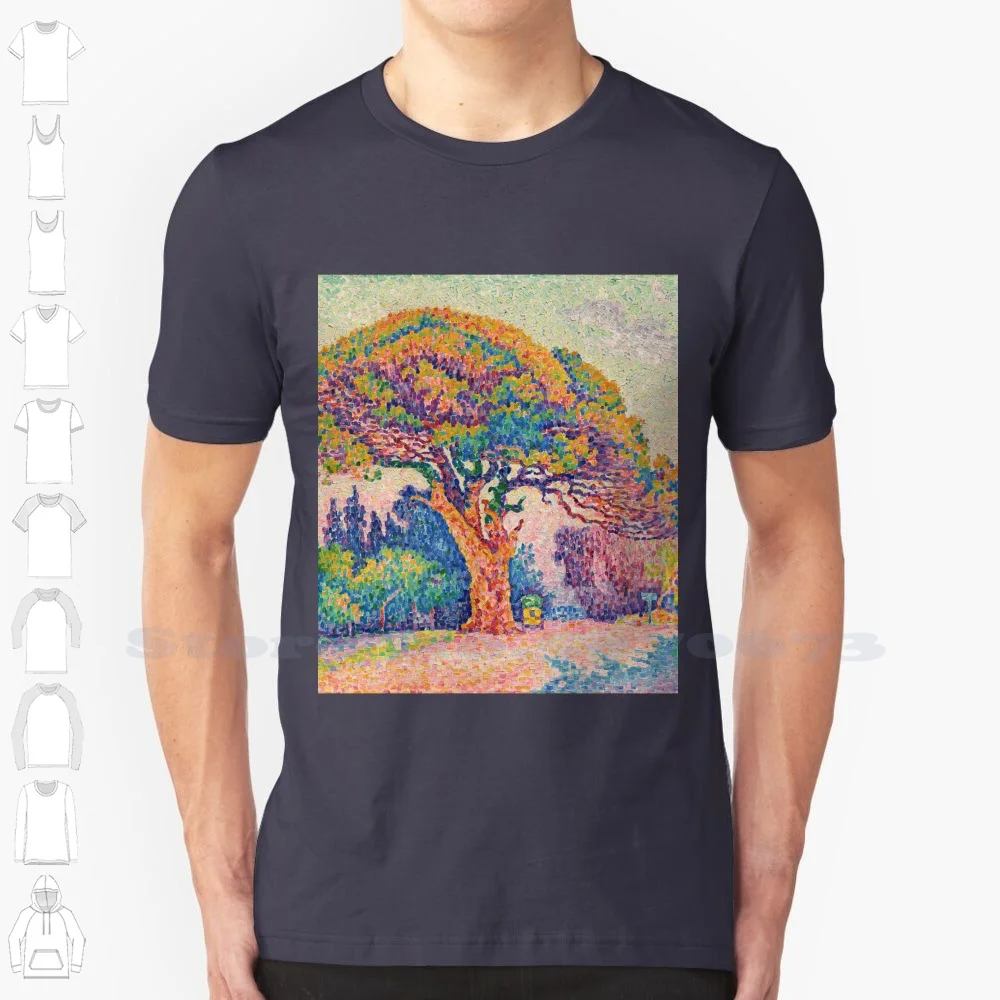 Paul Signac-The Pine Tree At Saint Tropez ( 1909 ) 100% Cotton T-Shirt Paul Signac 1893 Pointillism Pointillist The Pine Tree