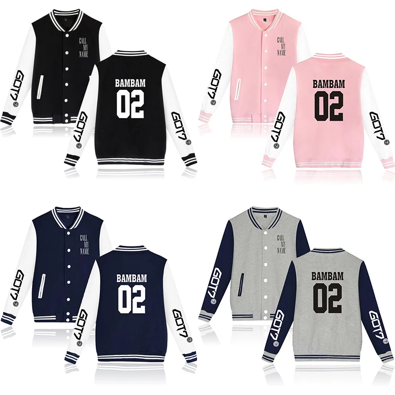 

Got7 Kpop BAMBAM Baseball Jacket Coat Fashion Hip Hop Men Women Hoodie Sweatshirt Long Sleeve Pocket Button Hoodies Jackets Tops