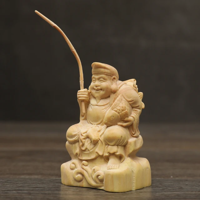 

6cm Lucky Rich God Ebisu Boxwood Statue, Hiruko Crafts, Gods of Luck, God of Wealth, Sculpture