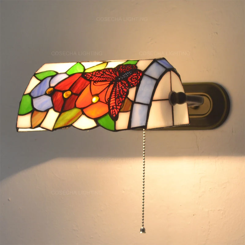 

Colorful Glass Wall Lamp Boho Wall Sconce Light Pull Off Switch Wall Lighting With Glass Shade For Reading Bedroom Bedside Stair