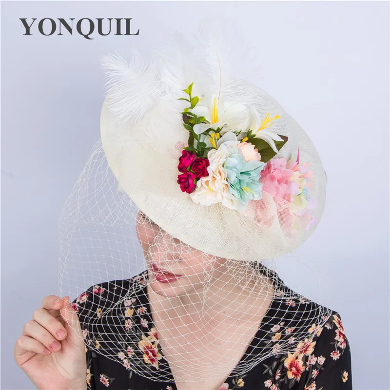 

Birdcage Net Wedding Party Fascinator Hat Veils Fedora Bridal Silk Flower Big Headpiece Feather With Hair Clips Hair Accessories