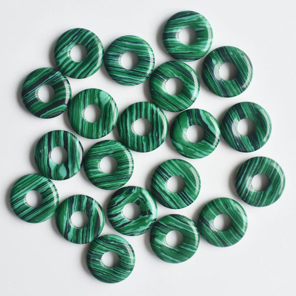 Wholesale 20pcs/lot Good quality Malachite stone gogo donut charms pendants beads 18mm for jewelry making