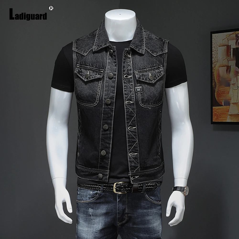 Short Sleeve Fashion Leisure Demin Coats Men Spliced Retro Jean Outerwear 2023 European Style Autumn Zipper Demin Jackets Homme