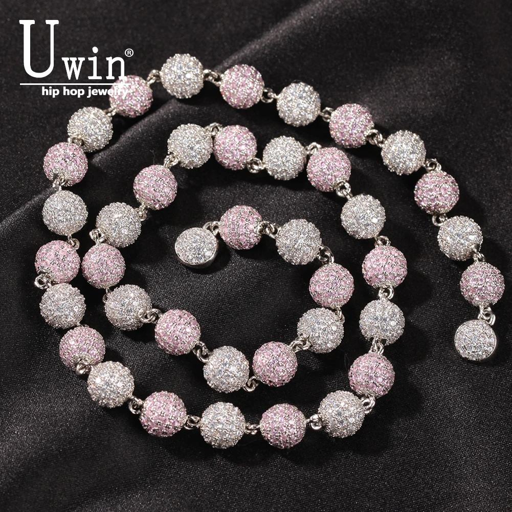 

Uwin 8.5mm Spherical Chain Round CZ Stone Beads Bracelet Paved Bling 2 color Iced Out Link Choker Necklace Hiphop Jewelry