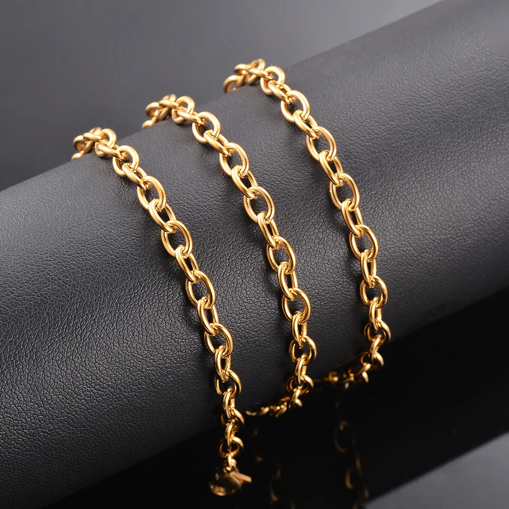 1 Stück Breite 2,5mm-5mm Goldfarbene Edelstahl Runde O-Form Kette Halskette für Frauen Männer DIY Schmuckherstellung Armband Halskette – Detail 3