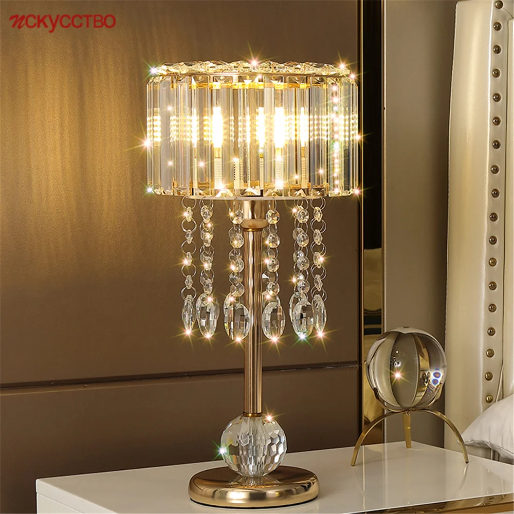 american luxury cristal sombra borla led table lamp luz de cabeceira gold nightstand luminaria sala quarto loft home deco 01