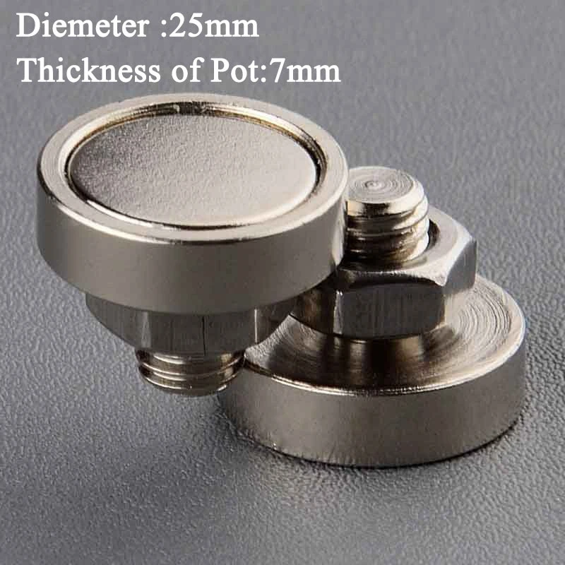 2PC Super Strong 23KG Vertical Neodymium Pot D25mm Magnet M6 M8 Male Tread Magnetic Rare Earth Round disc Mounting base