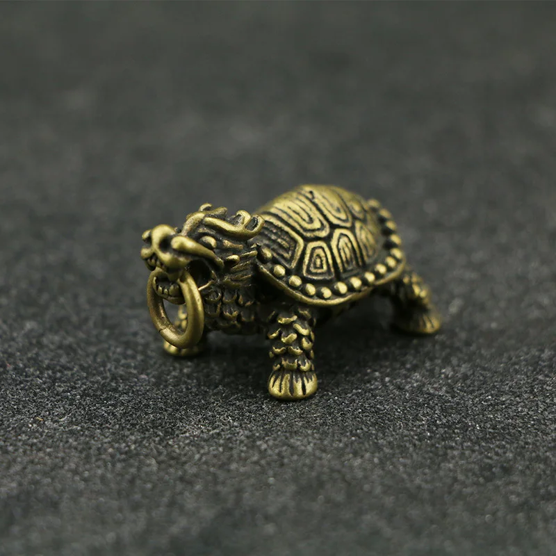 Chinese Style Copper Dragon Head Tortoise Figurines Brass Tortoise Miniatures Animal Keychain Ornaments Home Decor Accessories