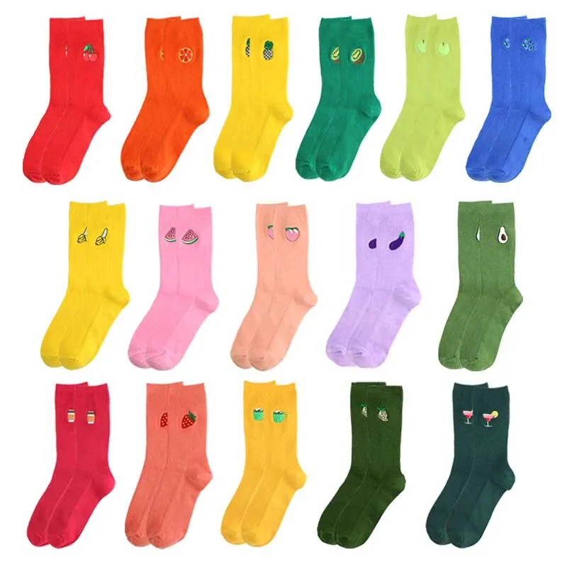 

Qisin 1 Pairs Women Socks Cartoon Embroidered Fruit Avocado Socks Korean Japanese Cute Kawaii Long Socks Funny Girls Socks Meias