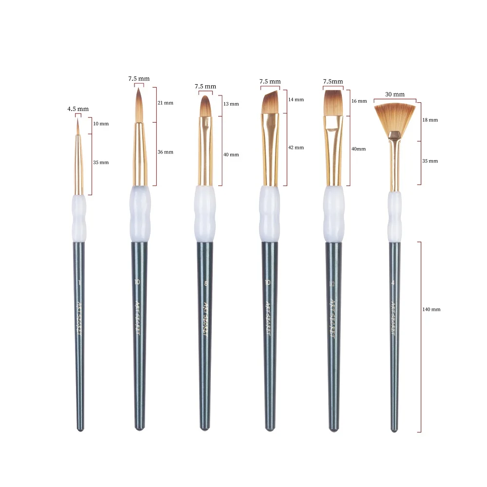 Artsecret High Grade 2410 6/Set Watercolor Drawing Brush Nylon Hair Plastic Silicon Handle Aluminum Ferrule Stationery Art Tool