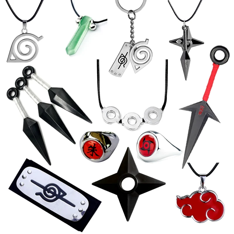 Anime Naruto Action Figures Necklace Ring Cosplay Naruto Uzumaki Kunai Zumaki Shuriken Kakashi Accessories Jewelry Kids Toy Gift