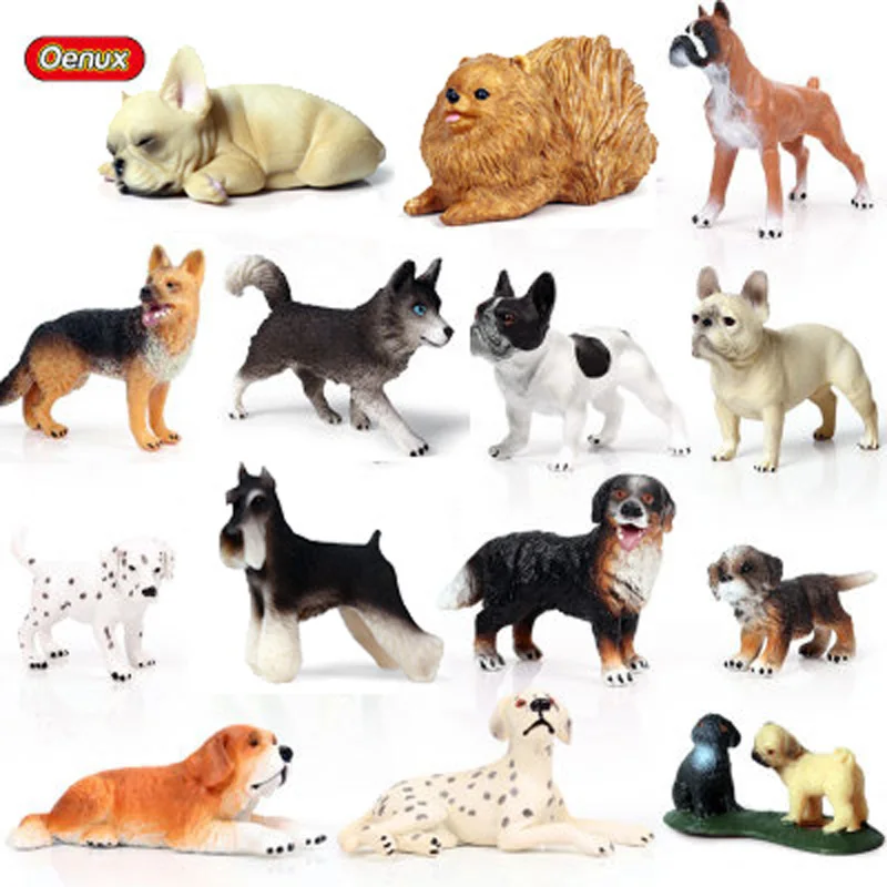 Oenux Simulation Kawaii Pet Dogs Action Figures Cute Pomeranian Bulldog Bull Terrier Dog Animals Model Figurine Toy For Children