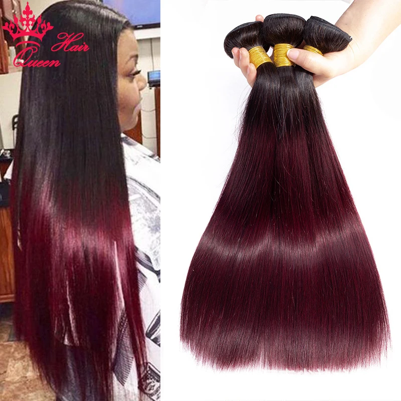 

Queen Hair #1B/99J Ombre color 100% Human Hair Bundles 1B 99J Straight Hair Bundles Brazilian Hair Weave Red Wine Human Hair