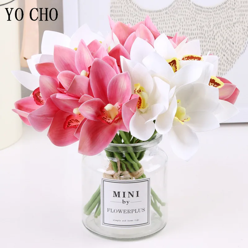 3D Printing Cymbidium Tying Bunch PU Orchid Artificial Flower Home Hotel Window Decoration Potted Wedding Decoration Flower