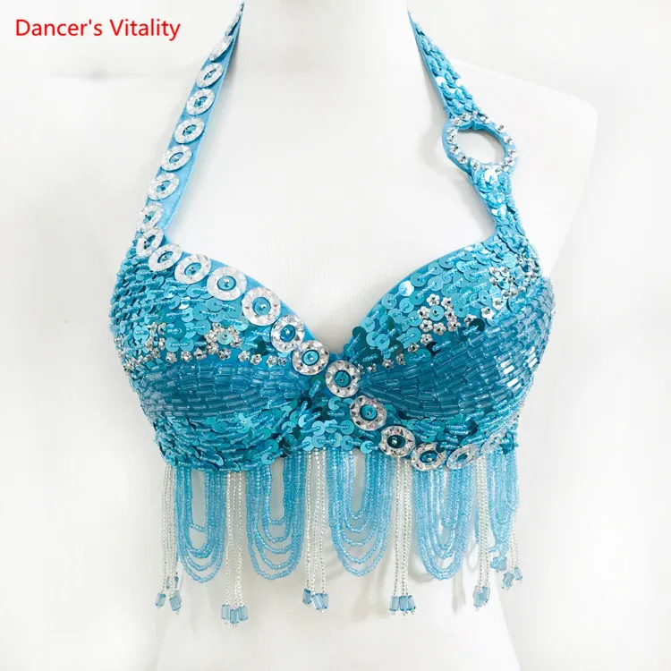 Women\'s Belly Dance Costume Bra Top Indian Eastern Dance Sequined Beaded Fringed Beaded Fringe Dance Competition Costume