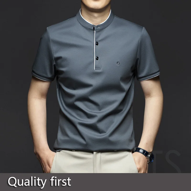 

Summer men's mercerized cotton stand-up collar short-sleeved T-shirt ice silk half-sleeved middle-aged POLO shirt summer 2021 me