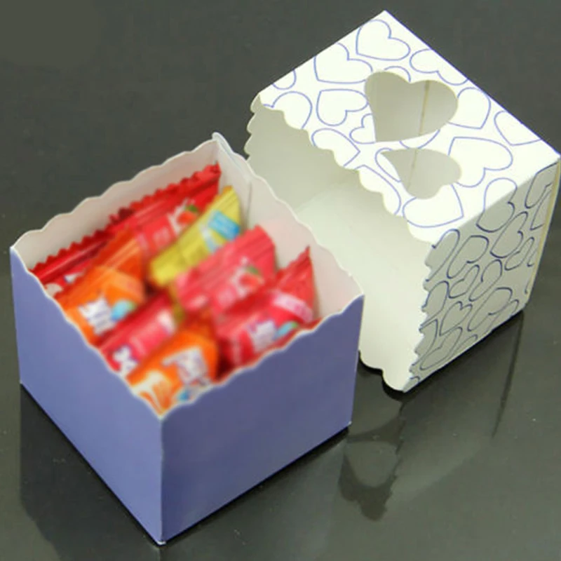 50Pcs Love Heart Candy Boxes With Ribbon Favors Gifts Box Christening Baby Shower Wedding Souvenirs Gifts for Guest Party Supply