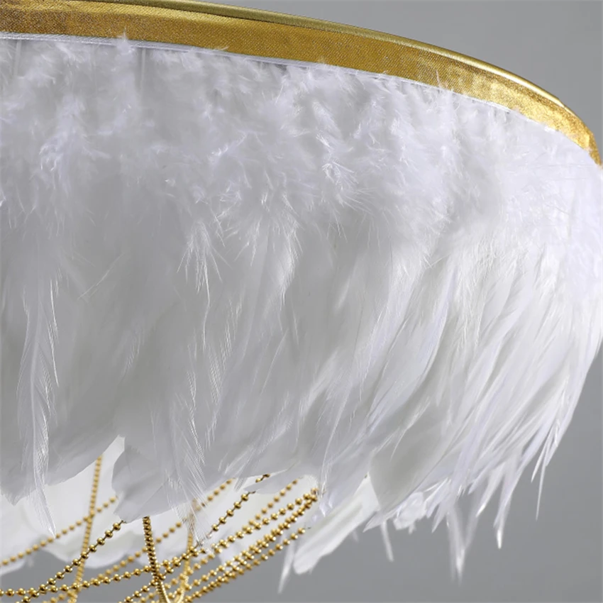 Nordic White Feather Pendant Lights Bedroom Warm Fashion Art Modern Living Room Restaurant Design Study Hanging Lights Lighting