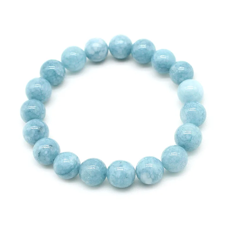 Natural Aquamarin Agat  Stone  Beads Bracelet Vintage Charm Round Chain Beads Jewelry For Women Friend Gift  4/6/8/10/12mm