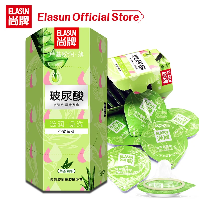 12pcs Elasun 0.03mm Condoms New Arrival Aloe Extract Lubricated Hyaluronic Acid Condom For Men Adult Sex Products Penis Sleeve