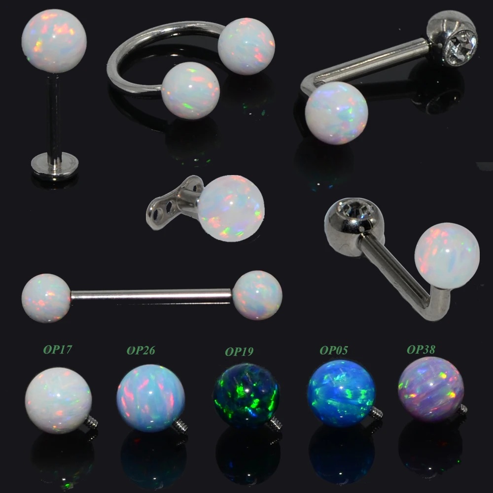 1PC G23 Titanium Opal Ear Tragues Horseshoe Nose Ring Christina Vertical Hood Labret Dermal Anchor Piercing Earring Body Jewelry