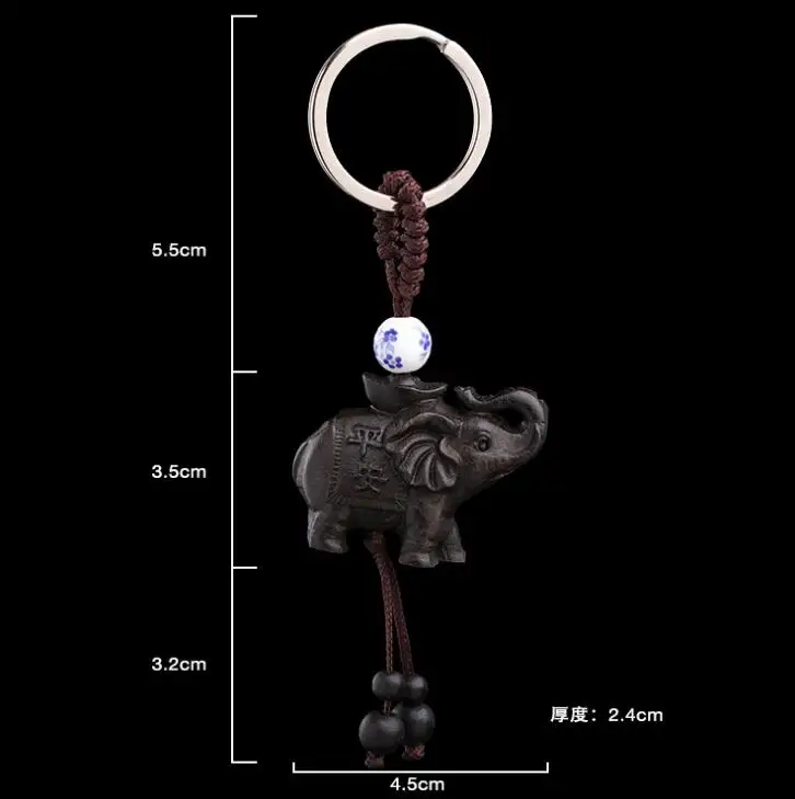 Novelty cute natural wood handmade wooden sculpture lucky elephant keychain pendant Car key chain jewelry women crafts gifts