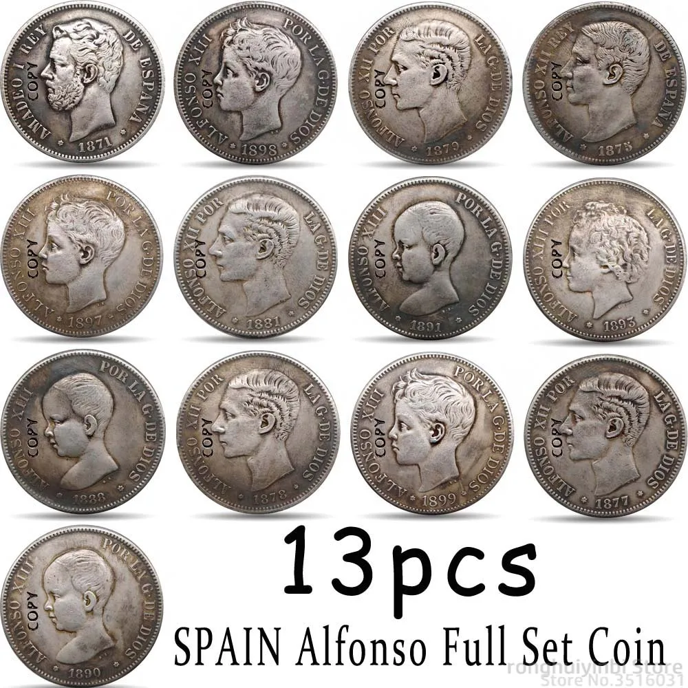 13pcs SPAIN Alfonso Full Set Coin 1871-1899 Replica Coins