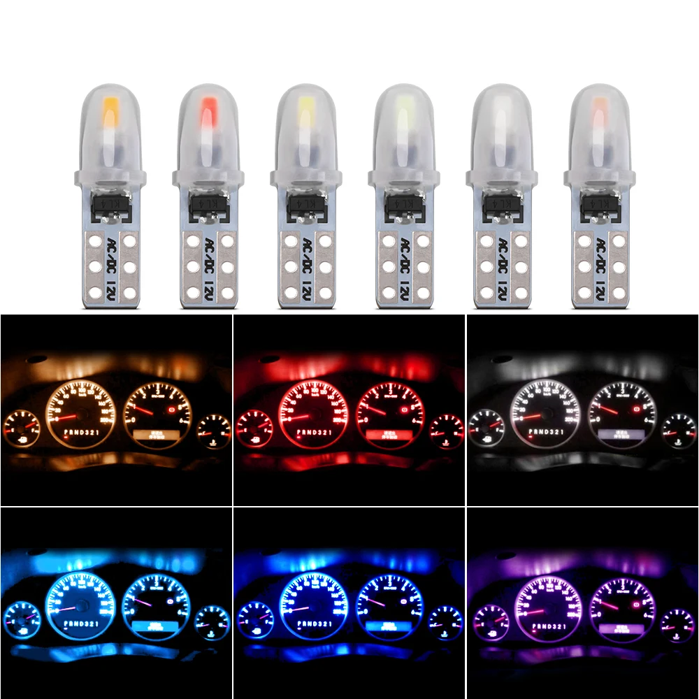 10pcs Car T5 W3W W1.2W Led Bulbs 3014 SMD Canbus Auto Interior Lights Dashboard Lamps Instrument Lights 12V White Red Blue Diode