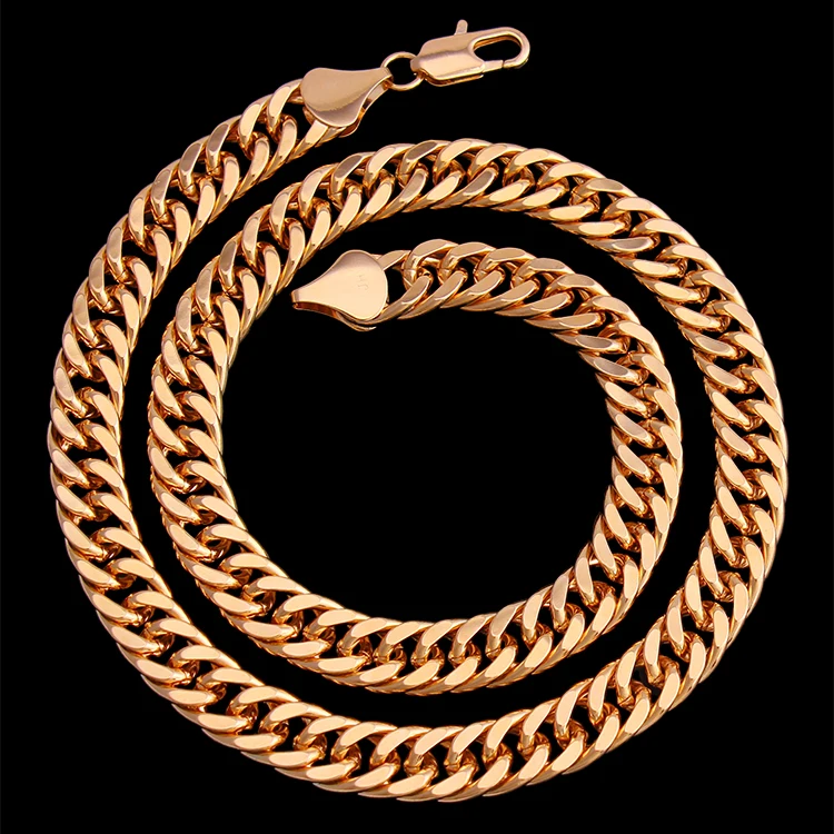 Anietna 585 Rose Gold 11mm 60cm Wide Gold Cuban Chain Classic Choker High Quality Necklace for Women/Men Wholesale collar image 3