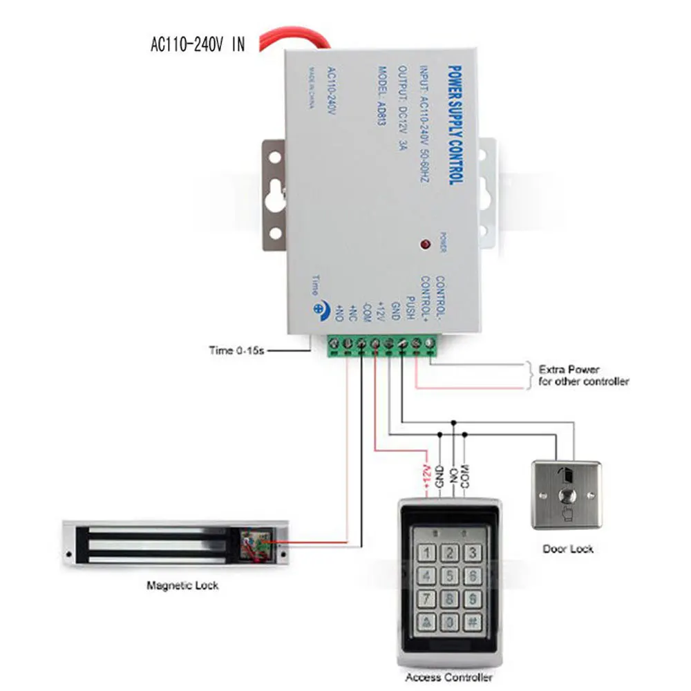 Access control power supply AC 110-220V DC 12V 3A For Video Door Phone Intercom Doorbell Electric Lock Magnetic lock NO/NC Lock
