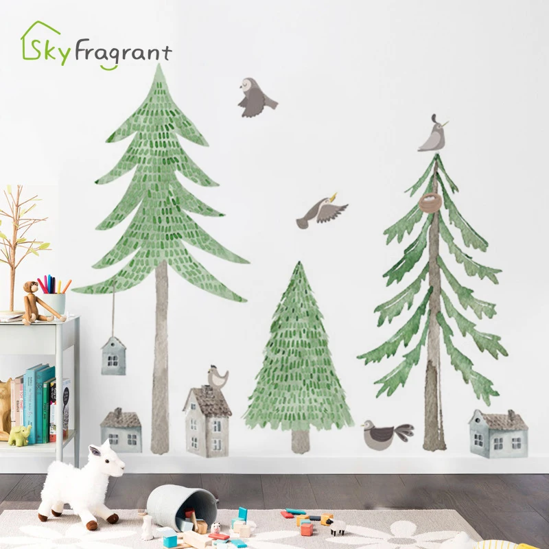 Large Fresh Christmas Tree Wall Stickers Self-adhesive Paper Bedroom Home Decor Living Room Background Wall Porch Decoration