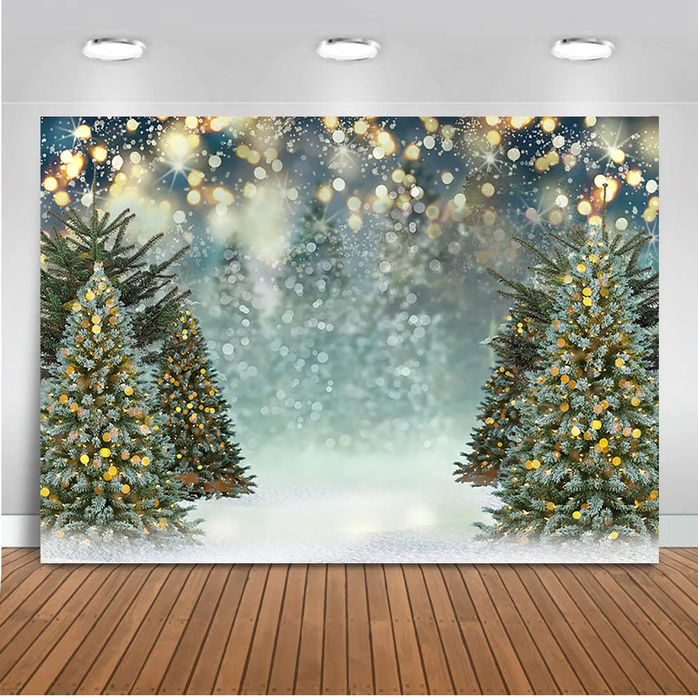 

Glitter bokeh Christmas background for photography X-mas Forest Tree backdrop for photo studio light newborn Winter backgrounds