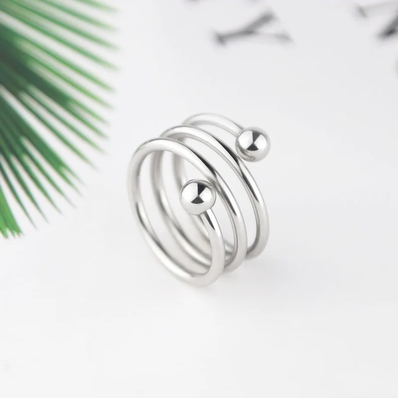 Stainless Steel Both Ends Beads Spring Shape Ring For Women Gold Color Ring Fashion Jewelry Friend Gifts Anillos Drop Shipping