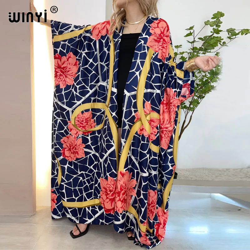 

WINYI 2021 plusMiddle East Sunmer Women Cardigan stitch kimono Cocktail sexcy Boho Maxi African Holiday Batwing Sleeve Silk Robe