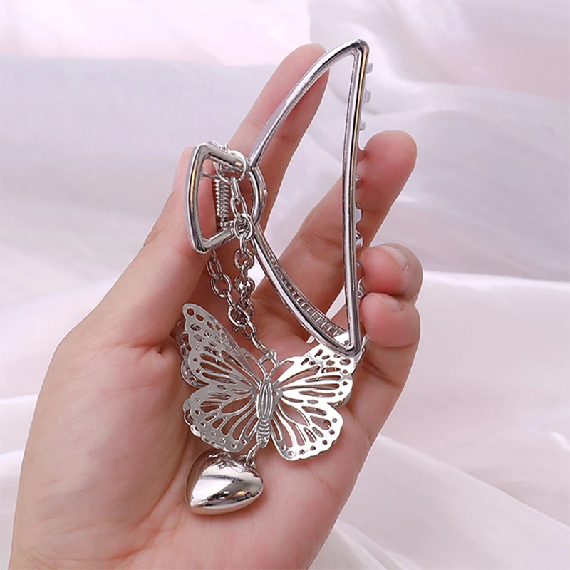 2022 Retro Butterfly Pendant Hair Claw For Women Crab Sliver Trendy Hollow Out Geometric Hair Clips Metal Chain Hair Accessories