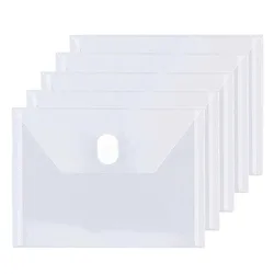 5PCS Small Clear Plastic Envelopes A7 Size Clear Envelopes Folder with Hook and Loop Closure Storage Holder for Receipt Card