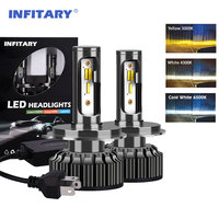 Infitary H4 LED H7 3 Color Changing Car Headlights Fog Lights 3000K 4500K 6500K Flash 80W Auto Lamps 2 PCS H1 H3 H11 9005 H13