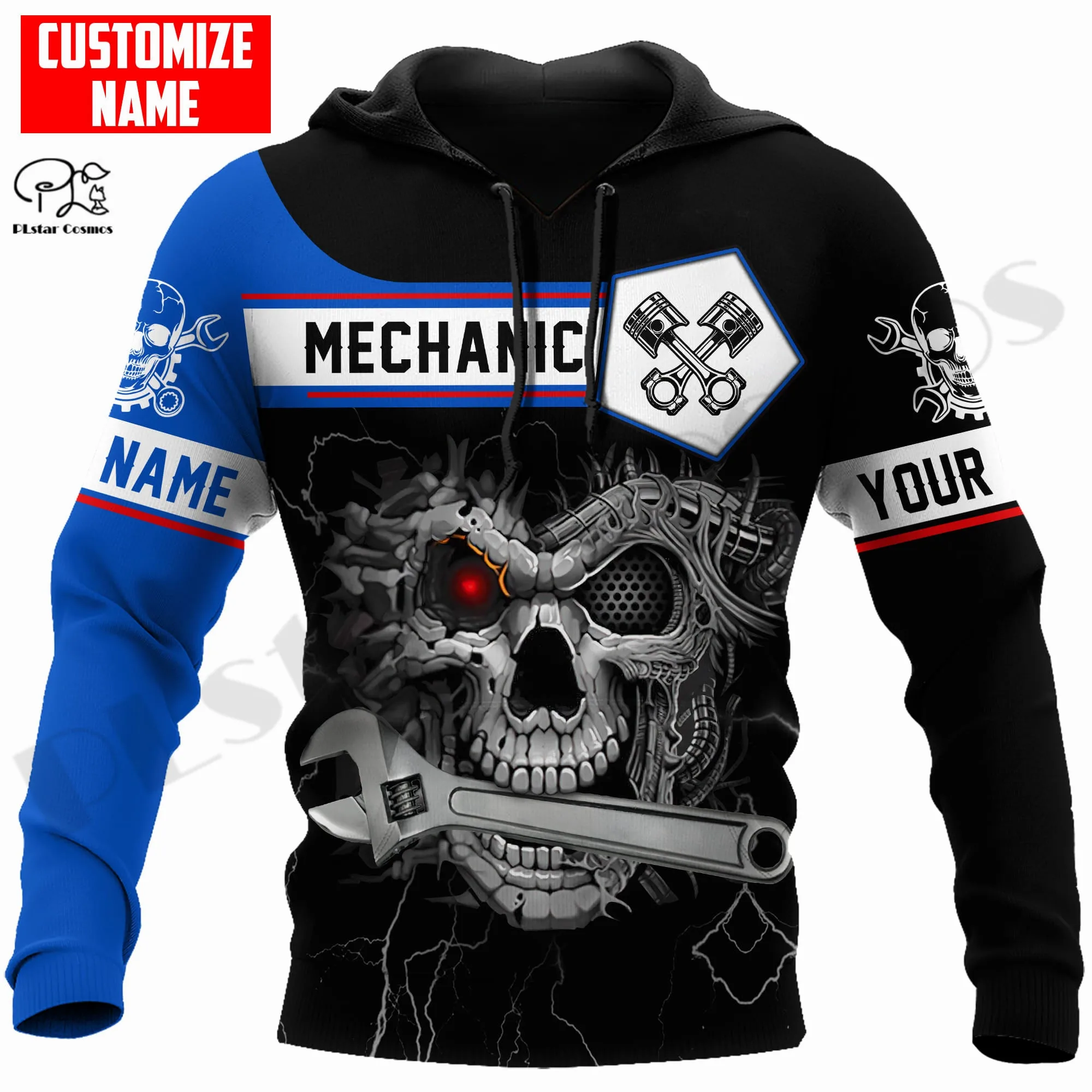 

PLstar Cosmos 3DPrinted Newest Mechanic Skull Custom Name Job Unique Hrajuku Streetwear Unisex Casual Hoodies/Zip/Sweatshirt B-9