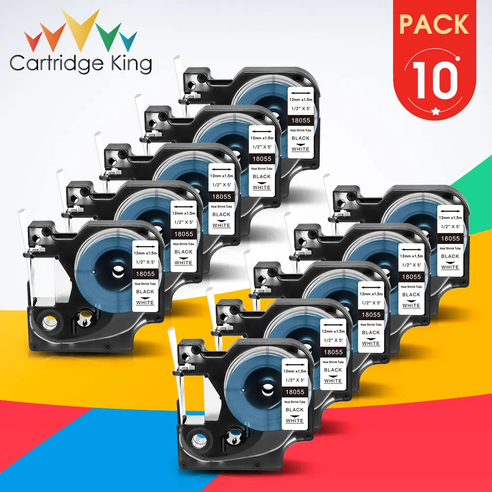 

10PK 12mm 18055 Heat Shrink Tube Compatible Dymo Industrial Label Tape fit for Dymo Rhino 4200 5200 6000 Label Maker Machine